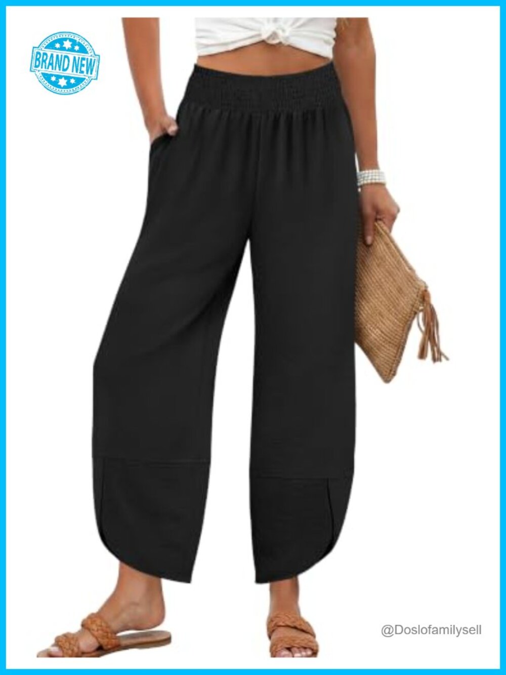 Womens Baggy Wide Leg Palazzo Pants High Waisted Cropped Polyester